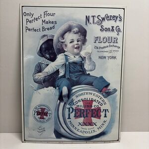 Vintage Perfect Flour N.T Swezey's Consolidated Milling Embossed Tin Metal Sign